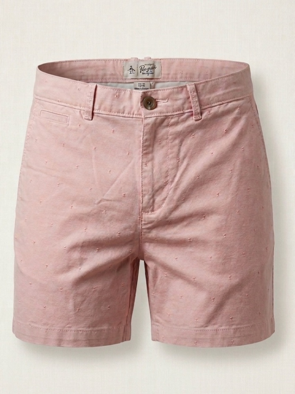 Original Penguin Mens 30 Pink Chino Shorts Flat Front Slim Fit Square Embroidery